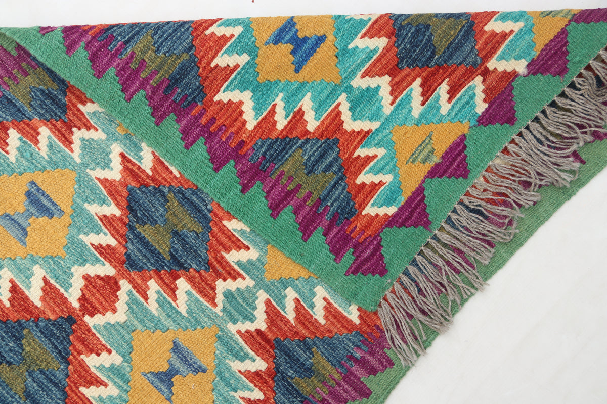 2x3 Multicolor Kilim Geometric Handmade Wool Rug | Premium Luxury Area Rug