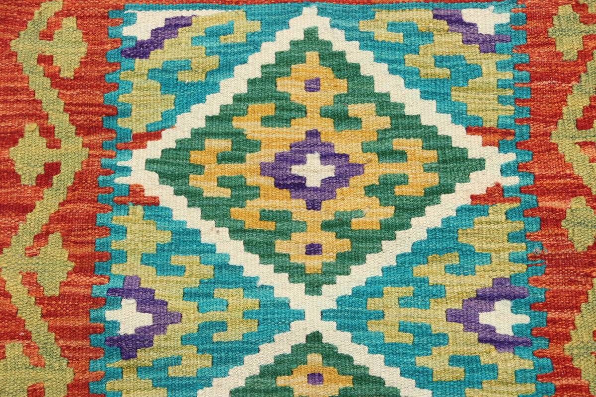 2x3 Multicolor Kilim Geometric Handmade Wool Rug | Premium Luxury Area Rug