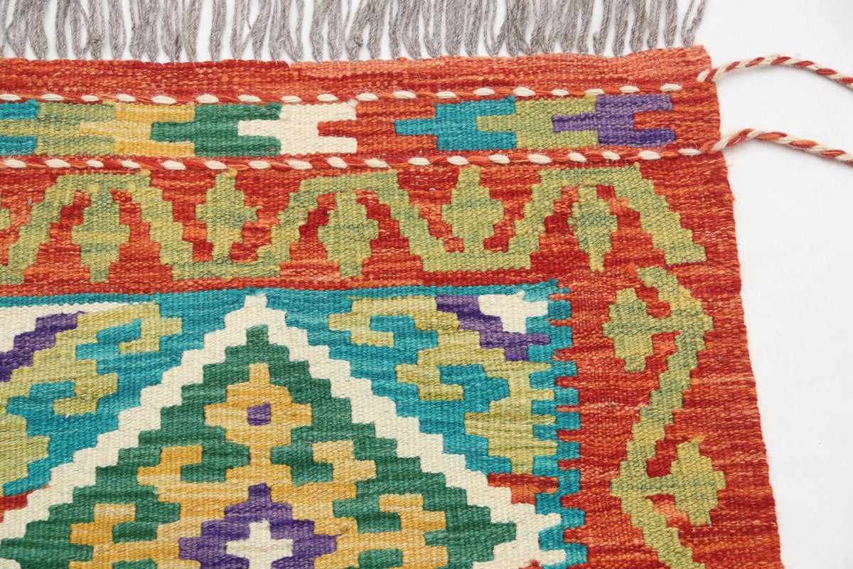 2x3 Multicolor Kilim Geometric Handmade Wool Rug | Premium Luxury Area Rug