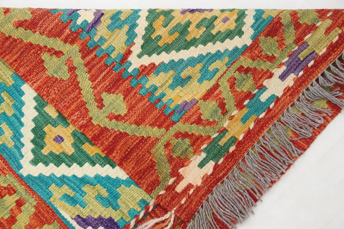 2x3 Multicolor Kilim Geometric Handmade Wool Rug | Premium Luxury Area Rug
