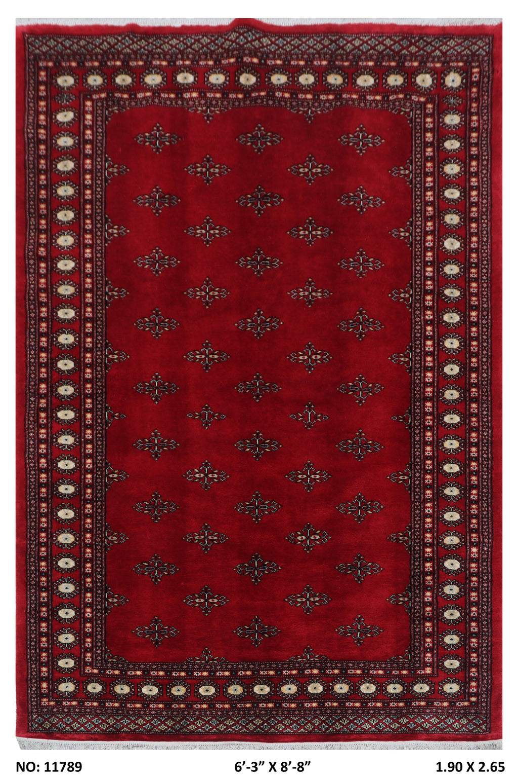 6x9 red Mori Bokhara geometric handmade wool and cotton area rug with vegetable AZO-free dyeing