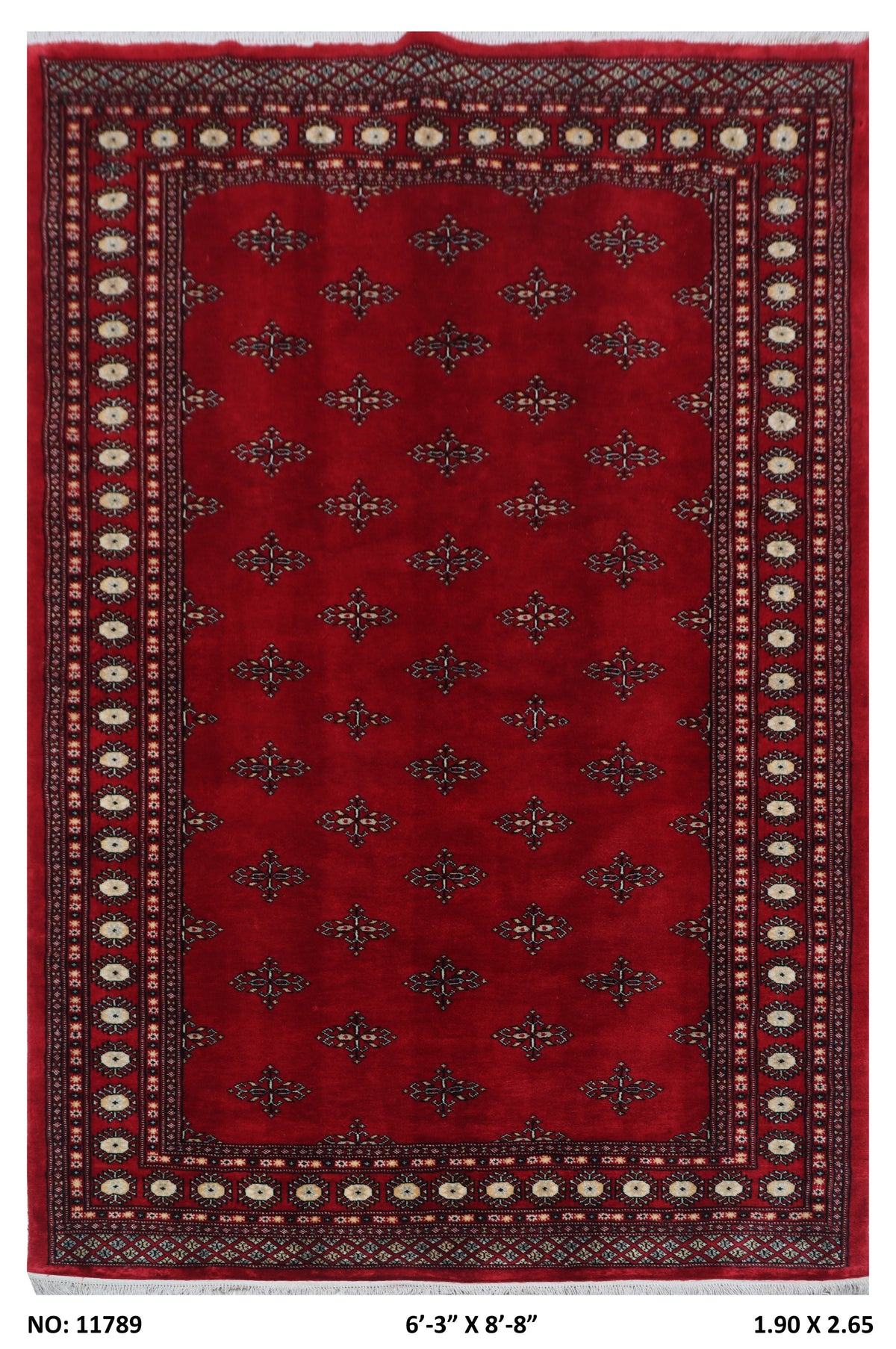 6x9 red Mori Bokhara geometric handmade wool and cotton area rug with vegetable AZO-free dyeing