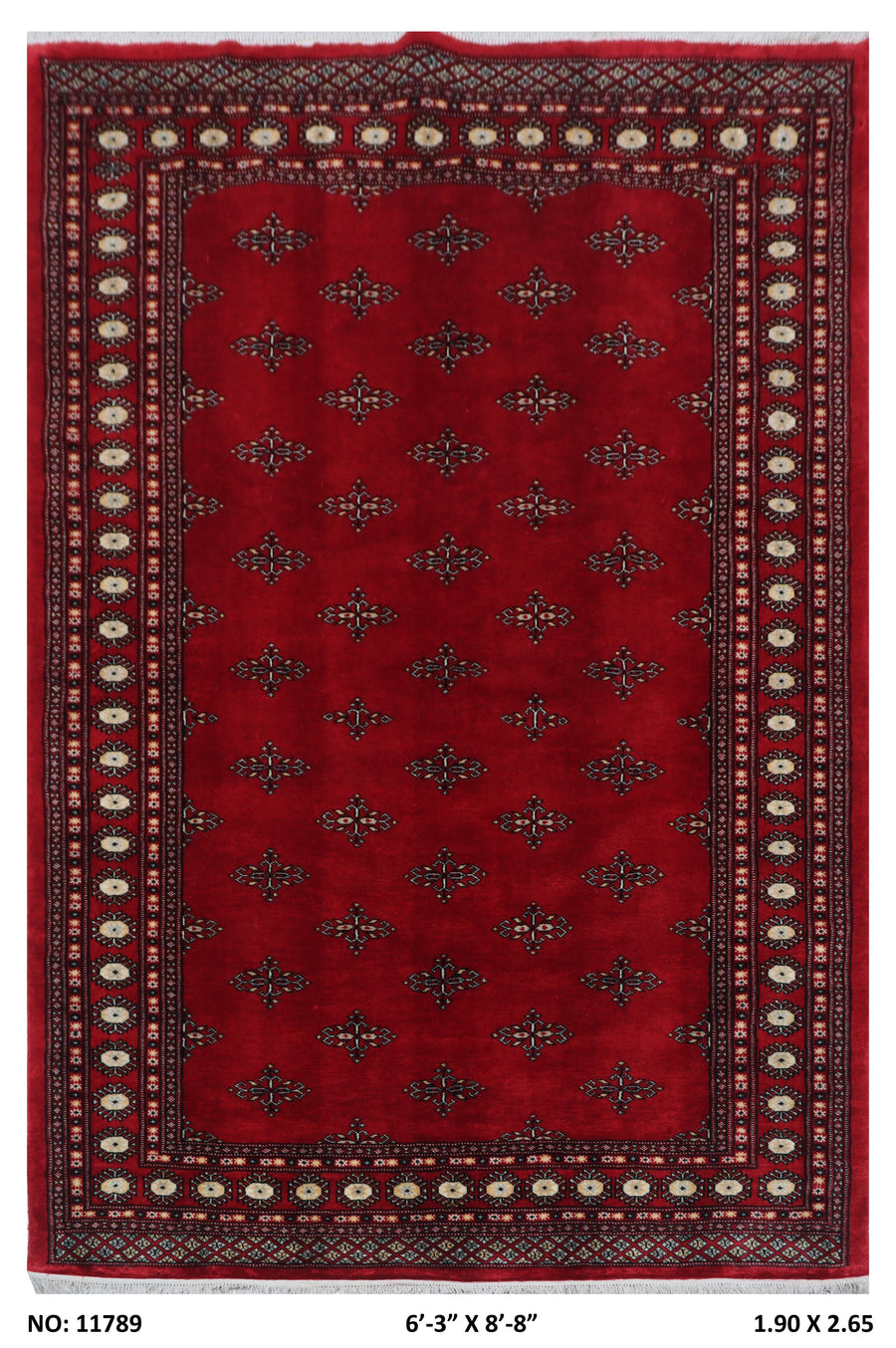 6x9 red Mori Bokhara geometric handmade wool and cotton area rug with vegetable AZO-free dyeing