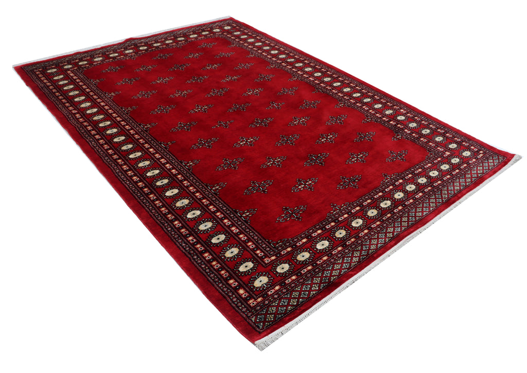 6x9 Red Mori Bokhara Geometric Area Rug | Handmade Wool & Cotton Rug
