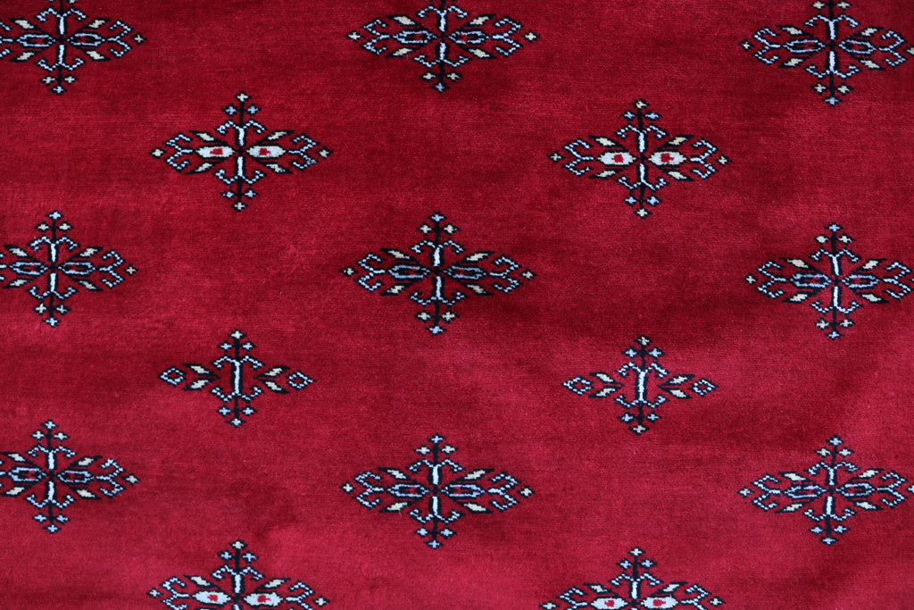 6x9 Red Mori Bokhara Geometric Area Rug | Handmade Wool & Cotton Rug