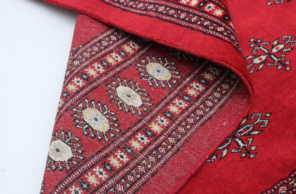 6x9 Red Mori Bokhara Geometric Area Rug | Handmade Wool & Cotton Rug