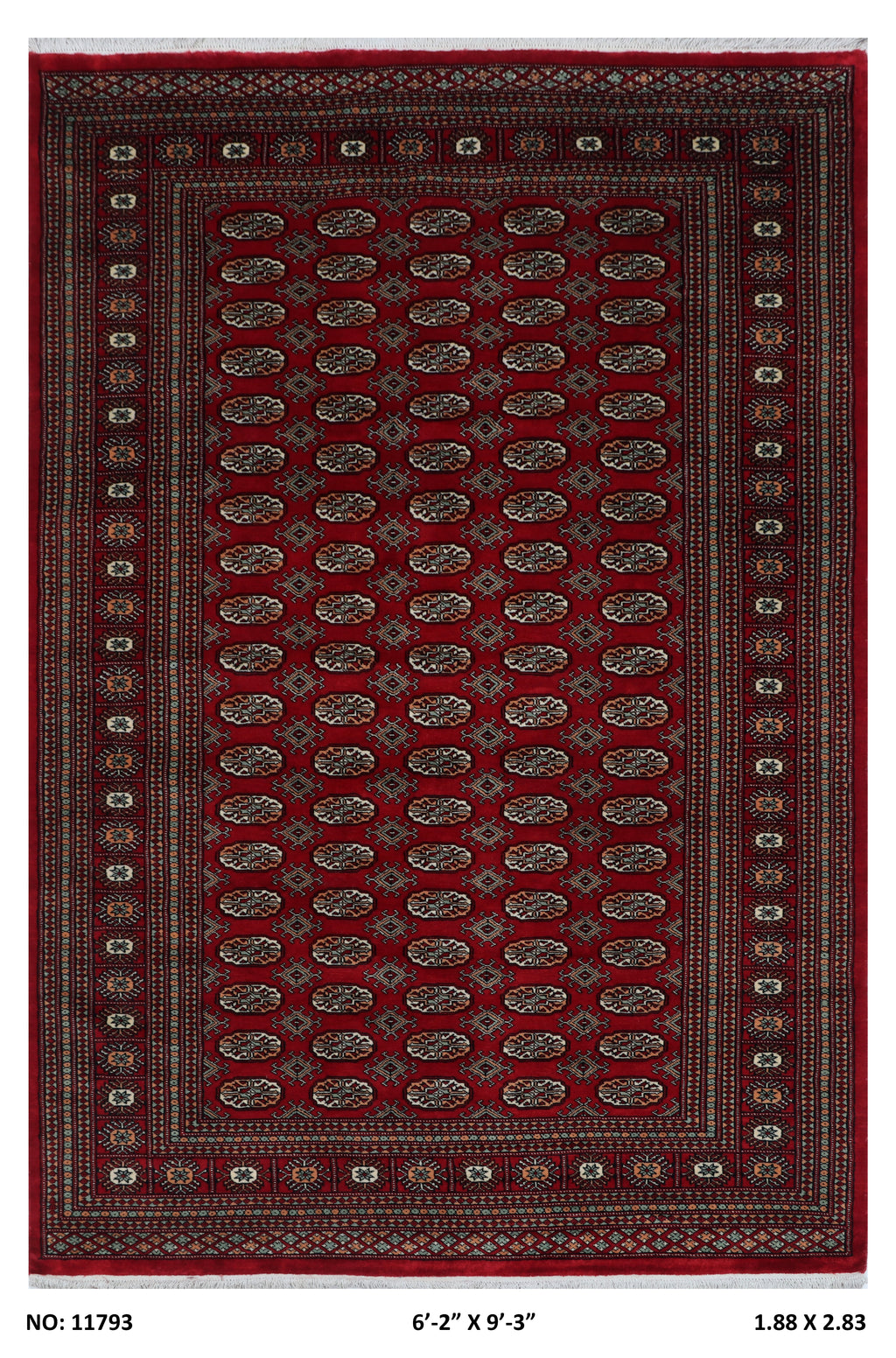 6x9 red Mori Bokhara geometric handmade wool and cotton area rug with vegetable AZO-free dyeing
