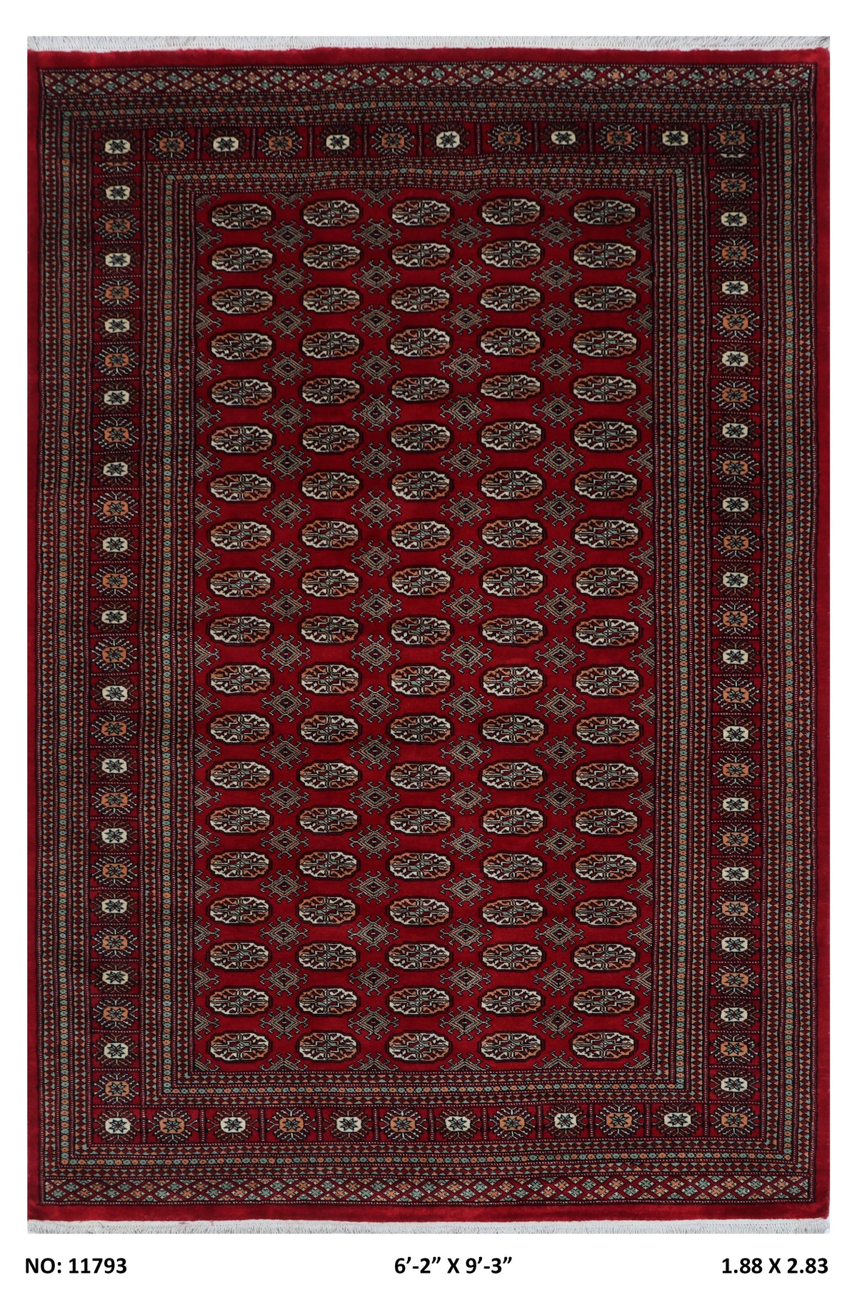 6x9 red Mori Bokhara geometric handmade wool and cotton area rug with vegetable AZO-free dyeing