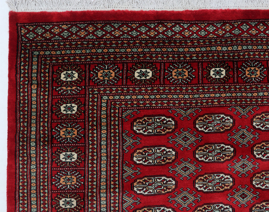 6x9 Red Mori Bokhara Geometric Area Rug | Handmade Wool & Cotton Rug
