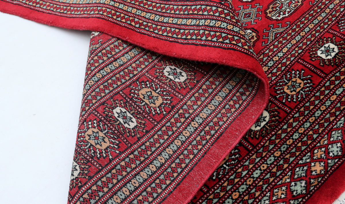 6x9 Red Mori Bokhara Geometric Area Rug | Handmade Wool & Cotton Rug