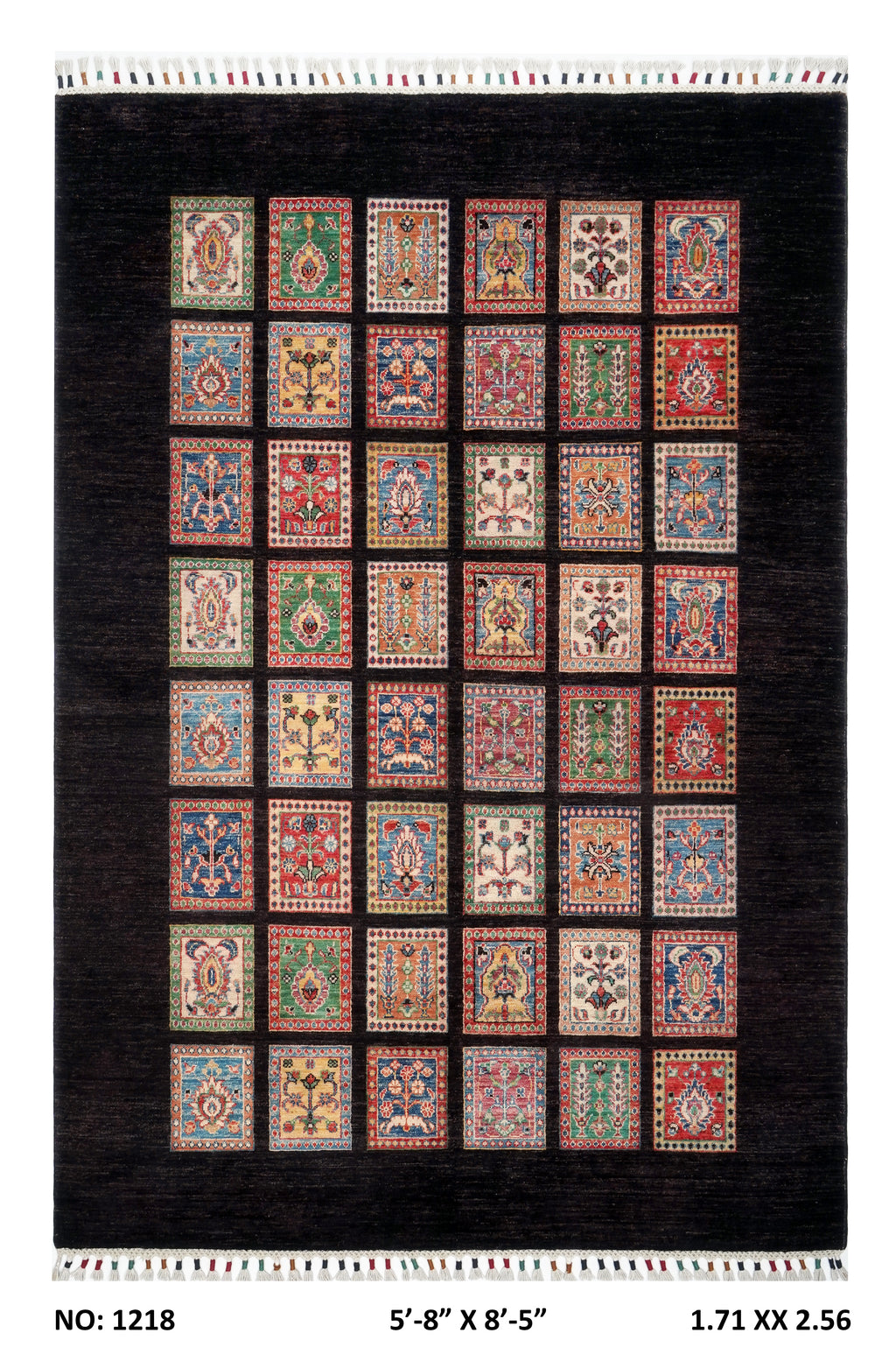 Brown Chobi handmade floral cotton and wool rug
