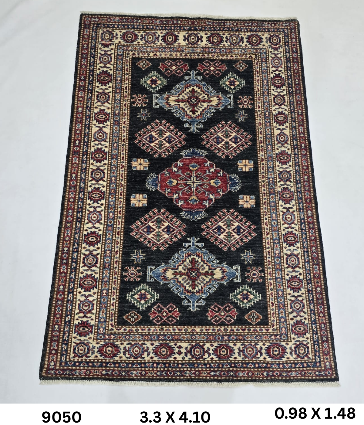 3x5 Black and Beige Super Kazak Handmade Wool Cotton Floral Area Rug