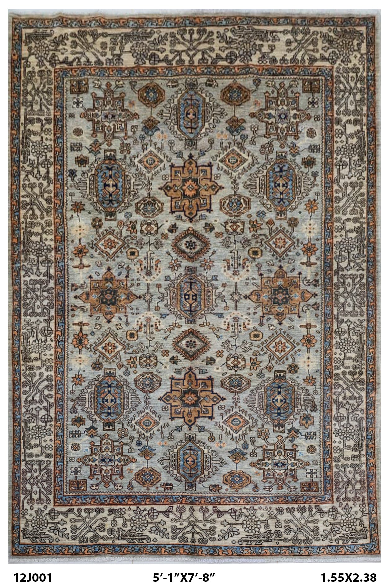 5x8 Grey Chobi Handmade Cotton & Wool Rug | Premium Luxury Area Rug