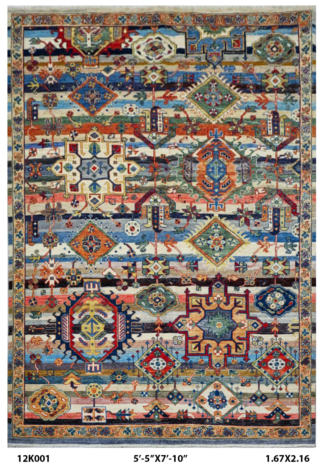 5.5x8 Multi Color Chobi Handmade Cotton & Wool Rug | Premium Luxury Area Rug