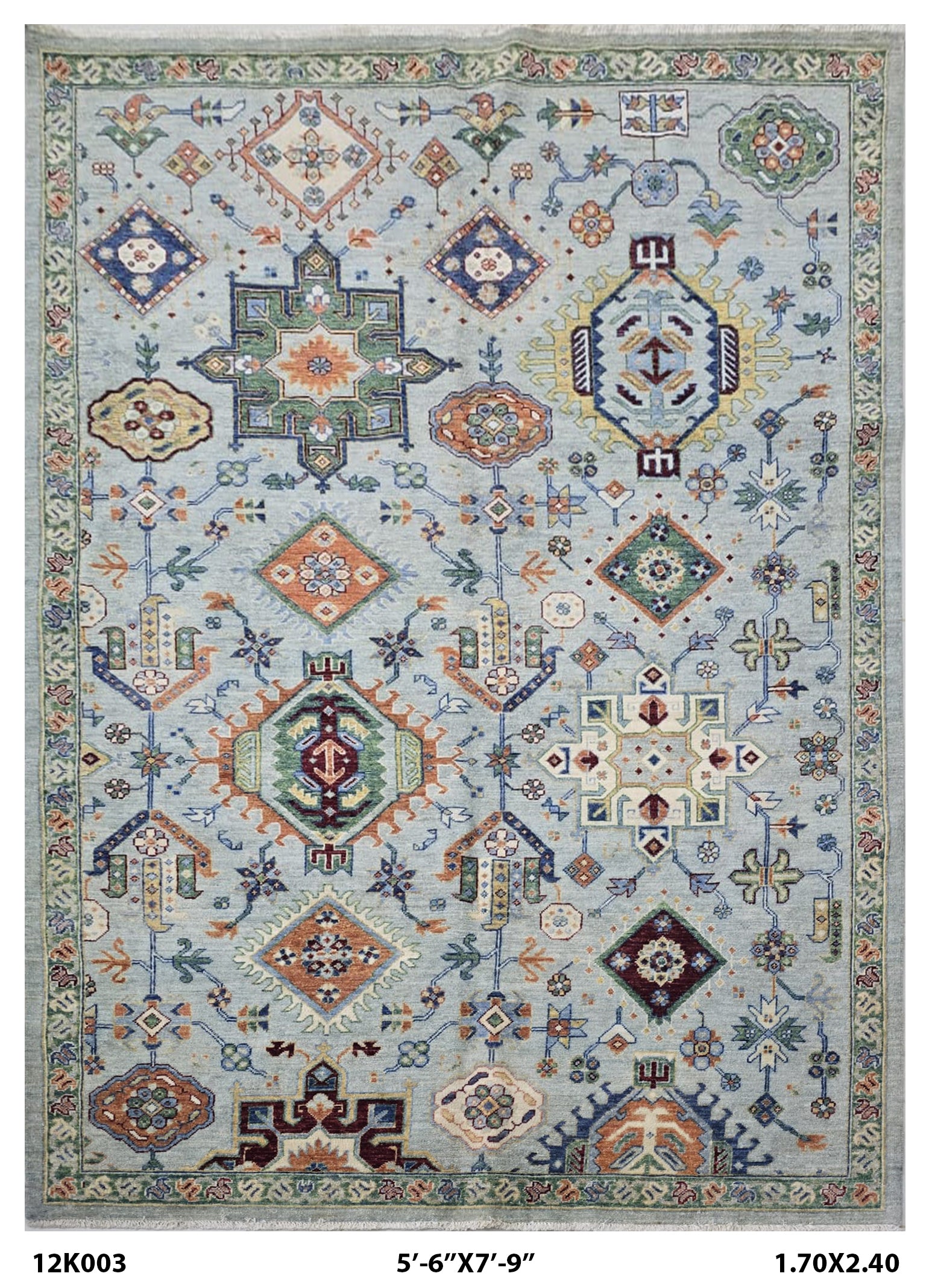 5.5x8 Blue and Multi Color Chobi Handmade Cotton & Wool Rug | Premium Luxury Area Rug
