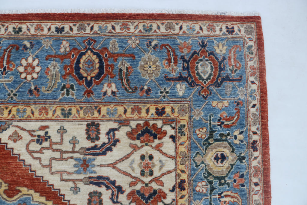 8x10 Copper Chobi Floral Area Rug | Handmade Wool & Cotton Rug