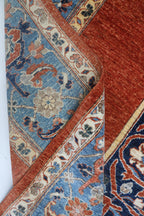 8x10 Copper Chobi Floral Area Rug | Handmade Wool & Cotton Rug