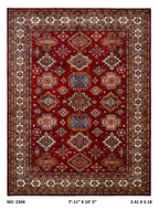 8x10 Red Super Kazak geometric handmade wool and cotton area rug