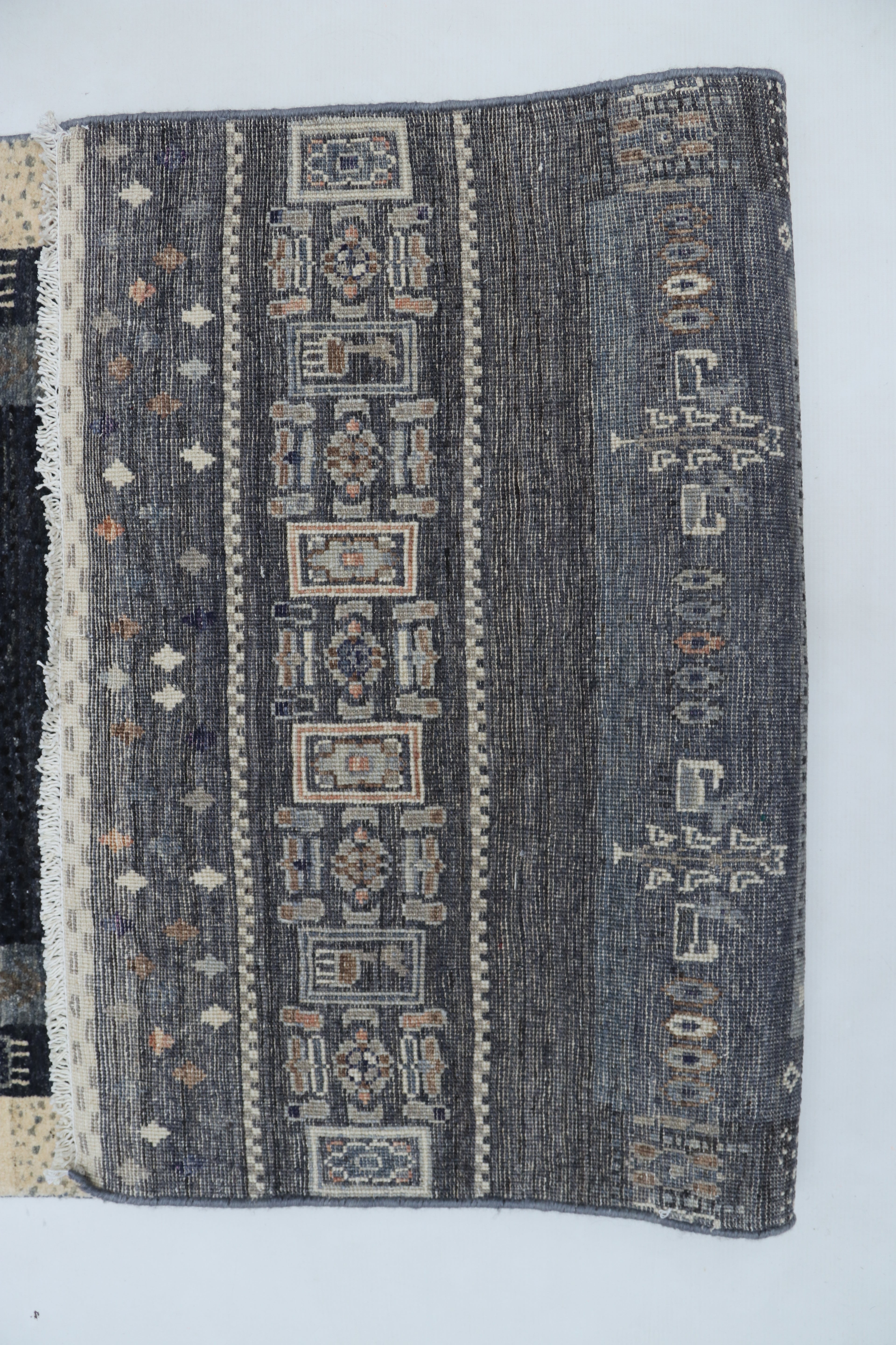 2x10 Black & Multi-Color Khurjeen Runner Rug | Handmade Wool & Cotton Rainbow Rug