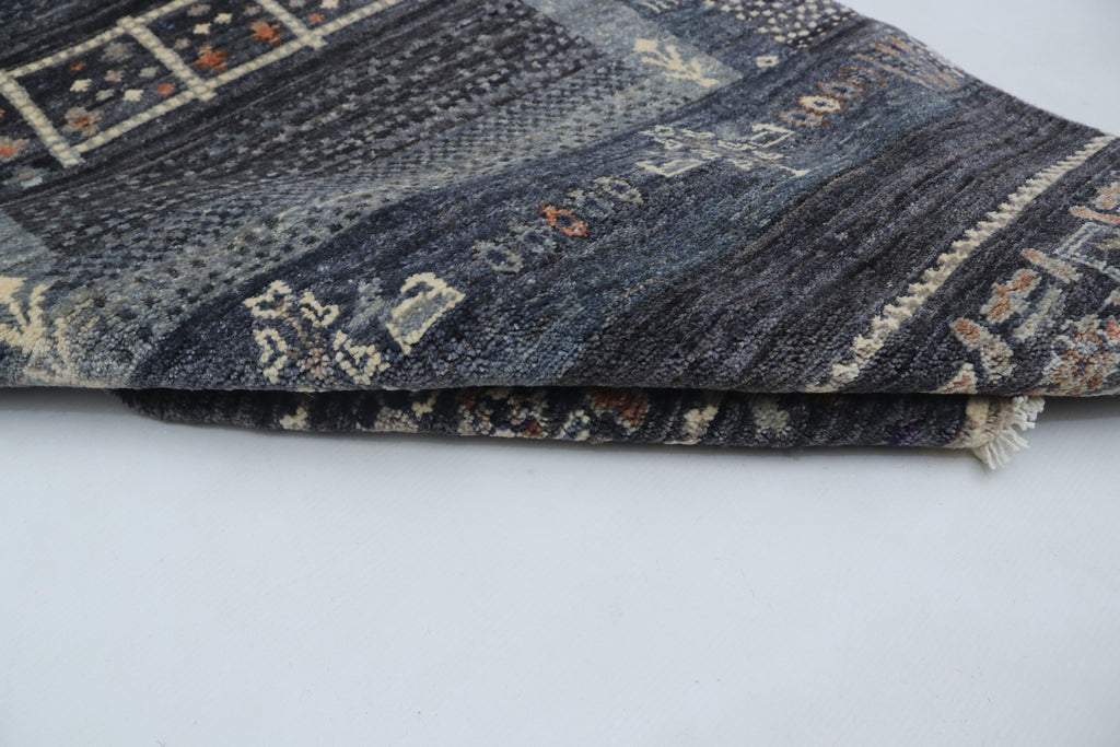 2x10 Black & Multi-Color Khurjeen Runner Rug | Handmade Wool & Cotton Rainbow Rug