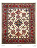 8x10 beige Super Kazak geometric handmade wool and cotton area rug with vegetable dyeing