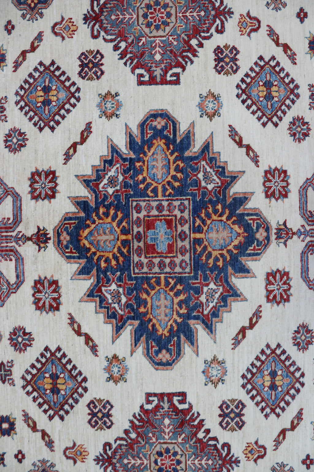 8x10 Beige Super Kazak Geometric Area Rug | Handmade Wool & Cotton Rug