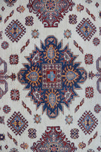 8x10 Beige Super Kazak Geometric Area Rug | Handmade Wool & Cotton Rug