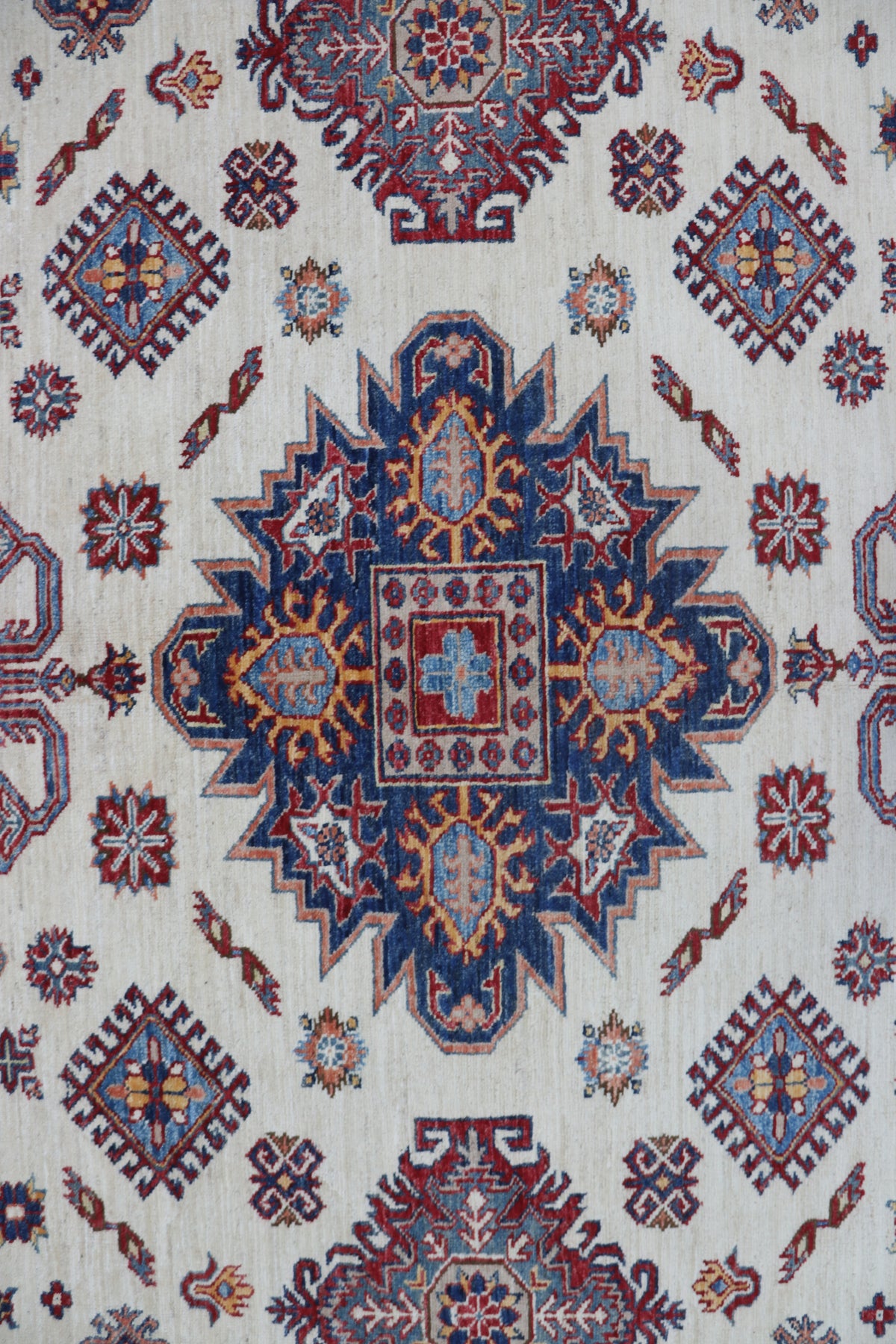 8x10 Beige Super Kazak Geometric Area Rug | Handmade Wool & Cotton Rug
