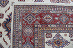 8x10 Beige Super Kazak Geometric Area Rug | Handmade Wool & Cotton Rug