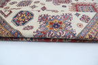 8x10 Beige Super Kazak Geometric Area Rug | Handmade Wool & Cotton Rug