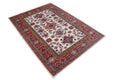 5x7 Beige and Red Super Kazak Handmade Wool Cotton Geometric Area Rug