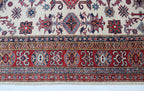 5x7 Beige & Red Super Kazak Area Rug | Handmade Wool & Cotton Geometric Rug