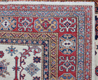 5x7 Beige & Red Super Kazak Area Rug | Handmade Wool & Cotton Geometric Rug