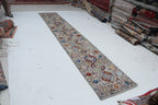 2x13 Gray Chobi Floral Handmade Cotton & Wool Rug | Premium Luxury Runner Rug
