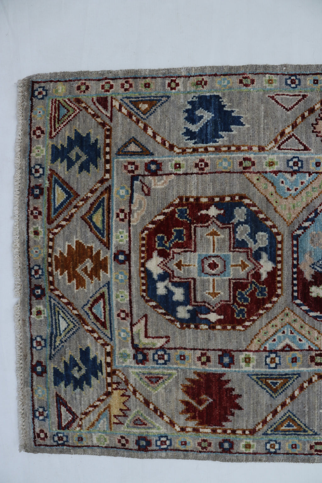 2x13 Gray Chobi Floral Handmade Cotton & Wool Rug | Premium Luxury Runner Rug