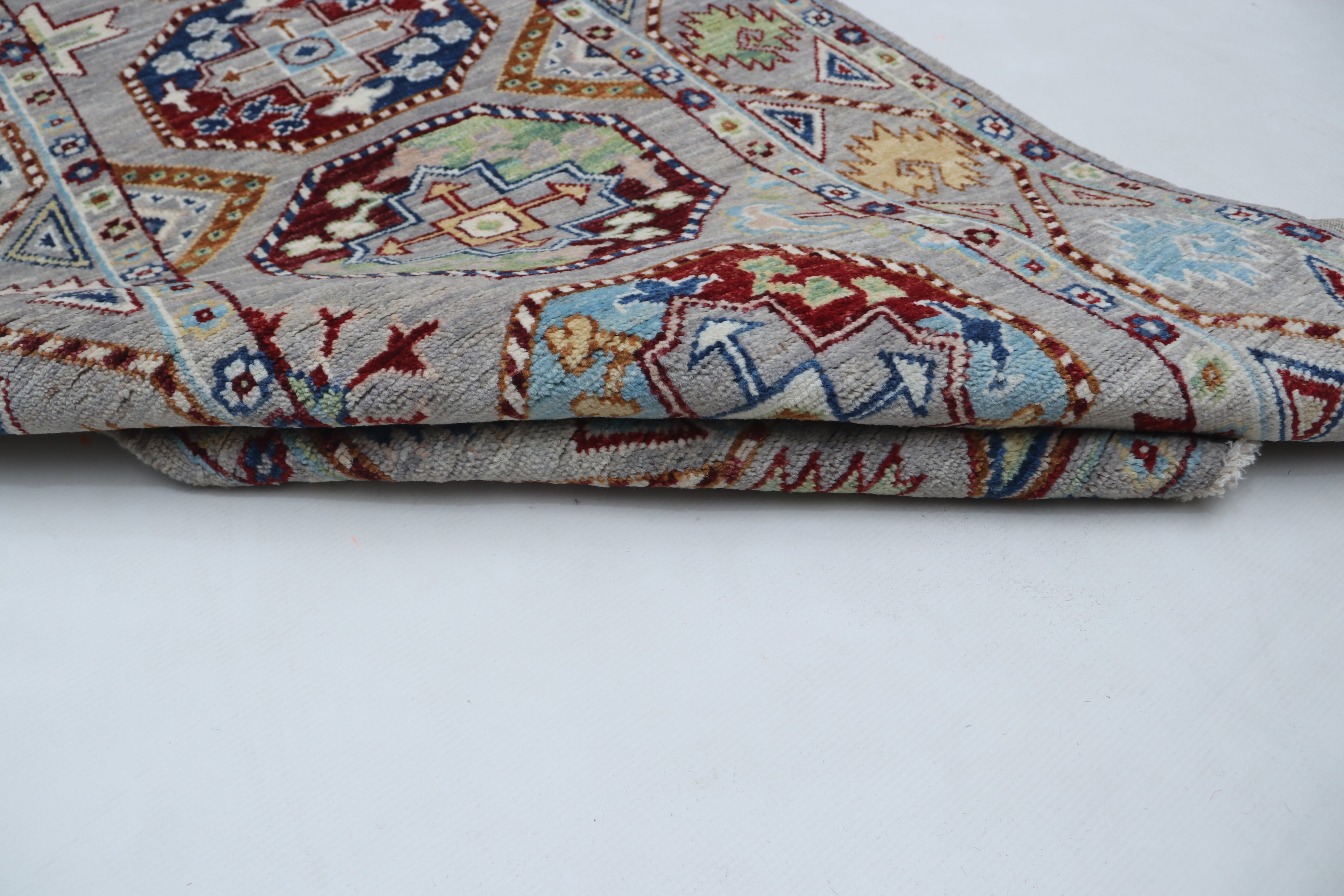 2x13 Gray Chobi Floral Handmade Cotton & Wool Rug | Premium Luxury Runner Rug