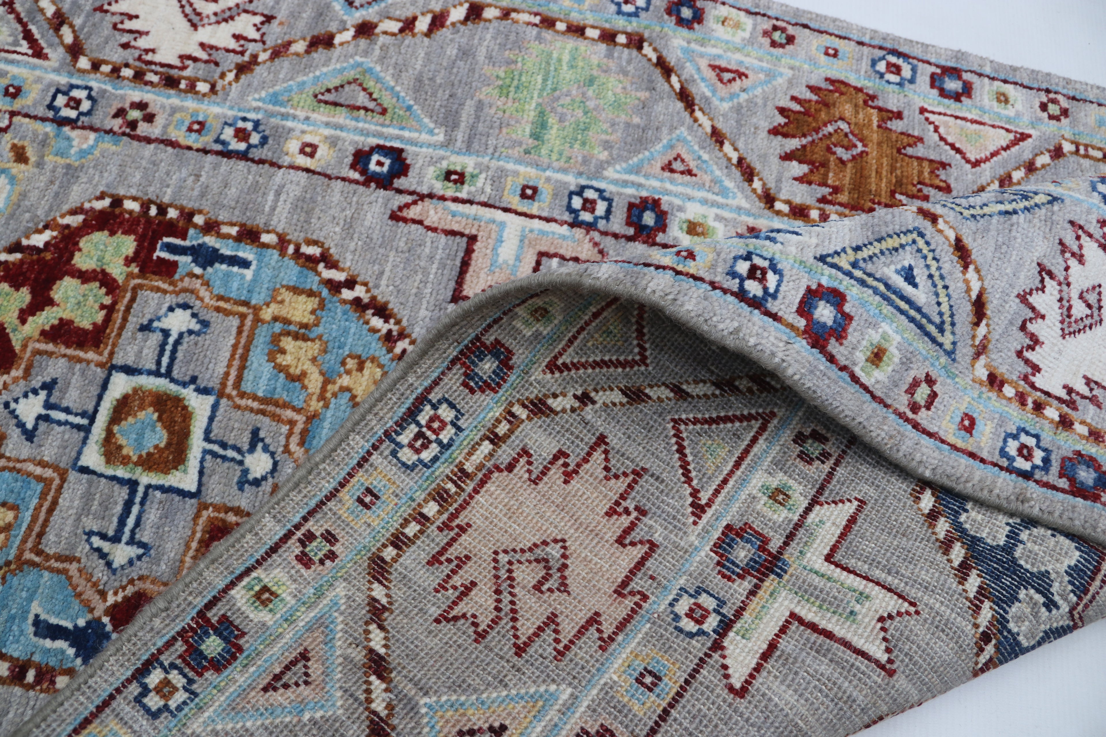 2x13 Gray Chobi Floral Handmade Cotton & Wool Rug | Premium Luxury Runner Rug
