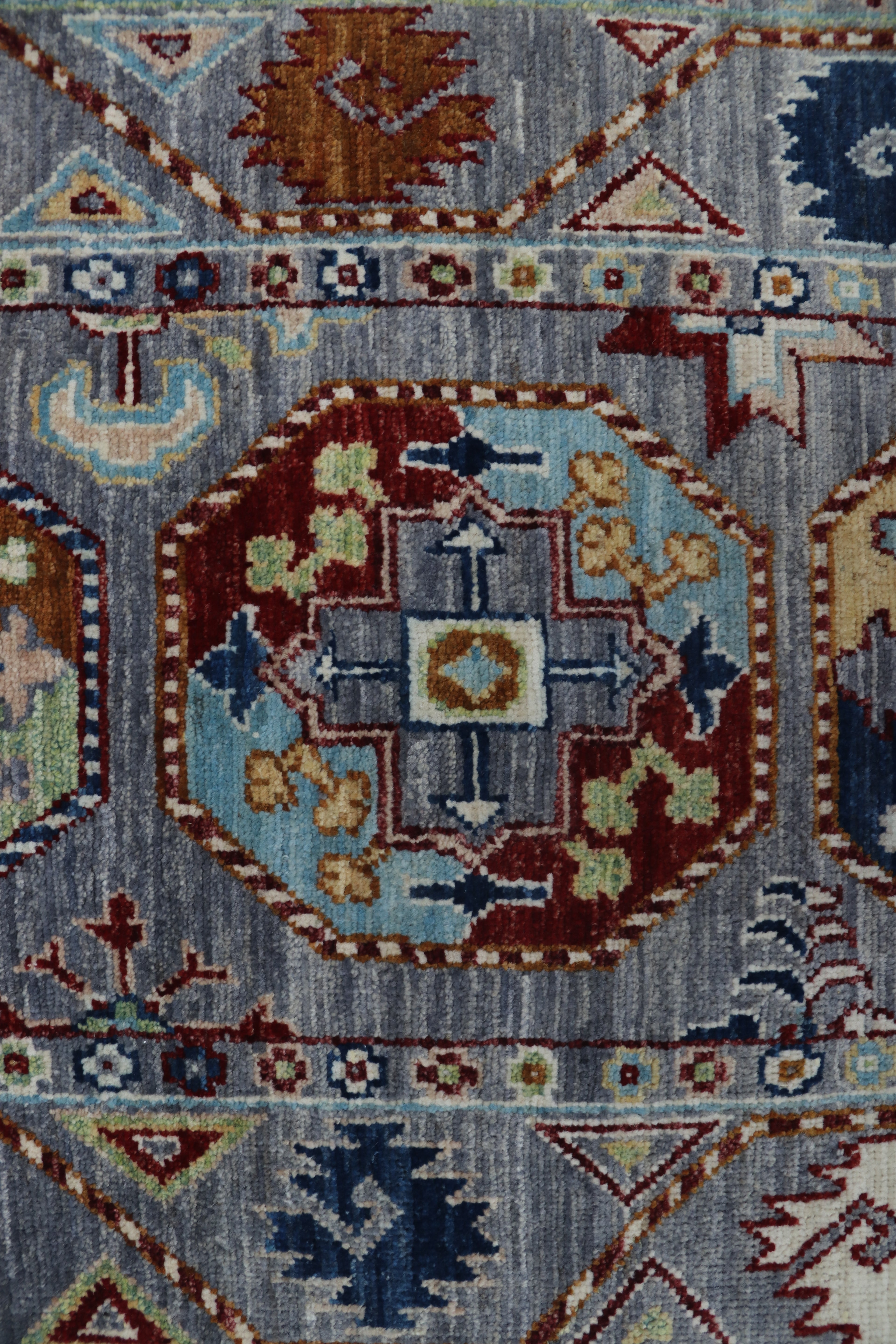 2x14 Gray Chobi Runner Rug | Handmade Wool & Cotton Floral Rug | Luxury Chobi Rug