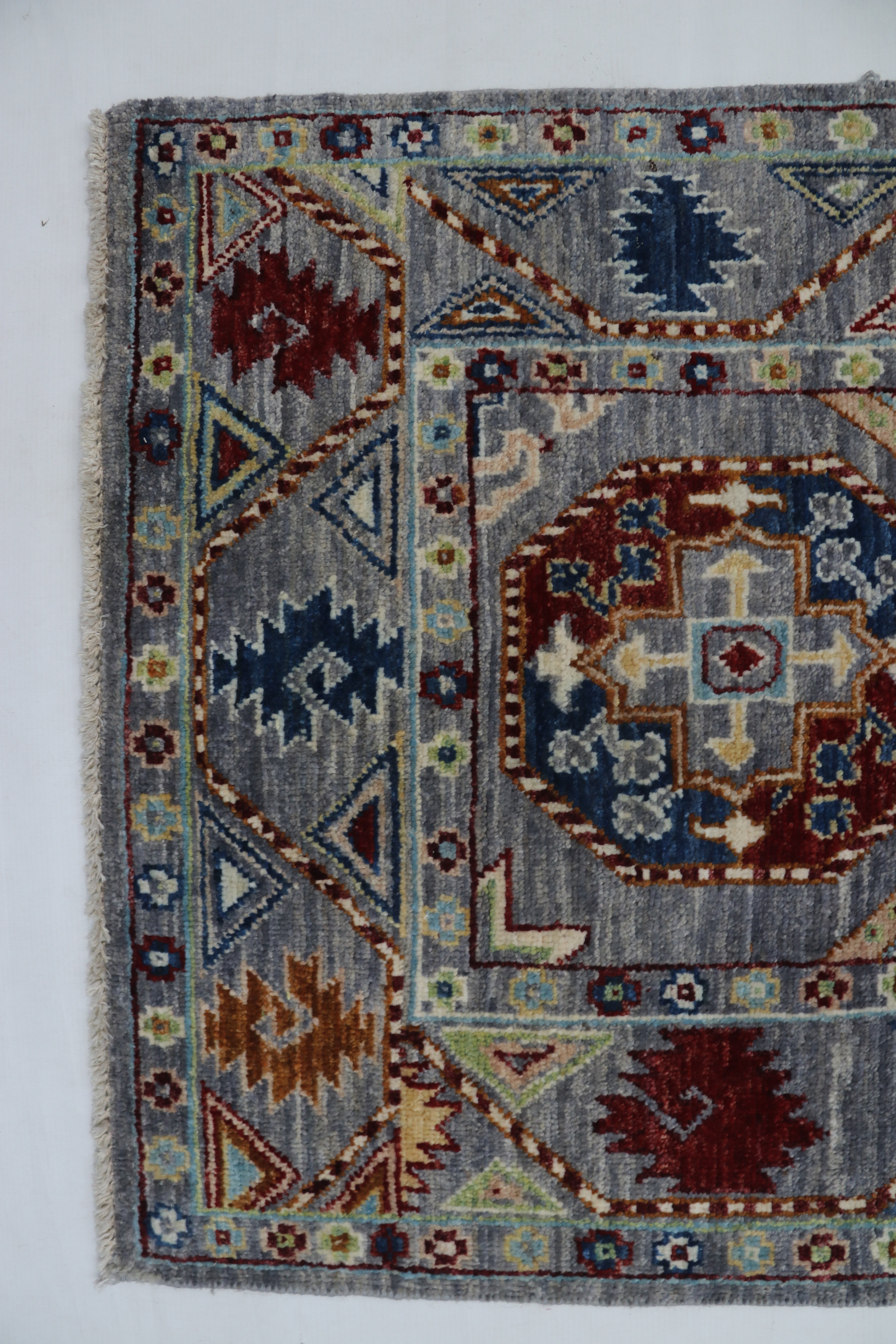 2x14 Gray Chobi Runner Rug | Handmade Wool & Cotton Floral Rug | Luxury Chobi Rug