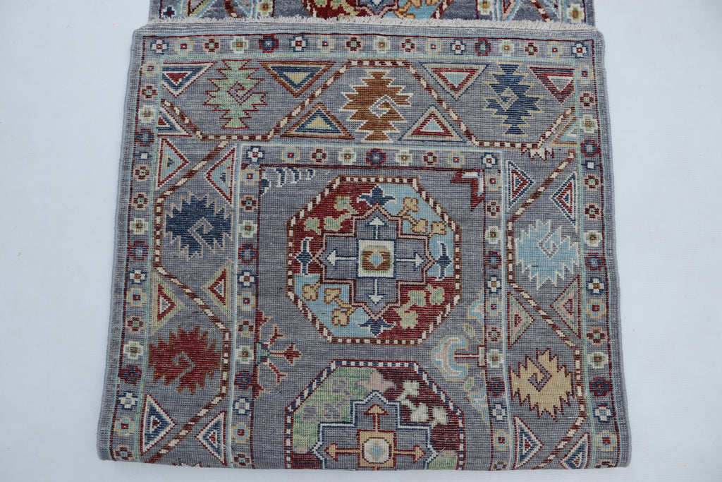 2x14 Gray Chobi Runner Rug | Handmade Wool & Cotton Floral Rug | Luxury Chobi Rug