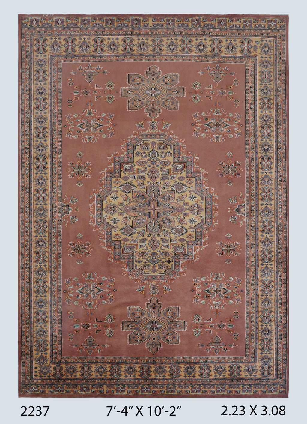 7x10 Orange Kafkazi geometric handmade wool cotton and silk area rug