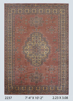7x10 Orange Kafkazi geometric handmade wool cotton and silk area rug
