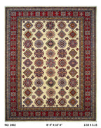 8x10 Beige Super Kazak geometric handmade wool and cotton area rug