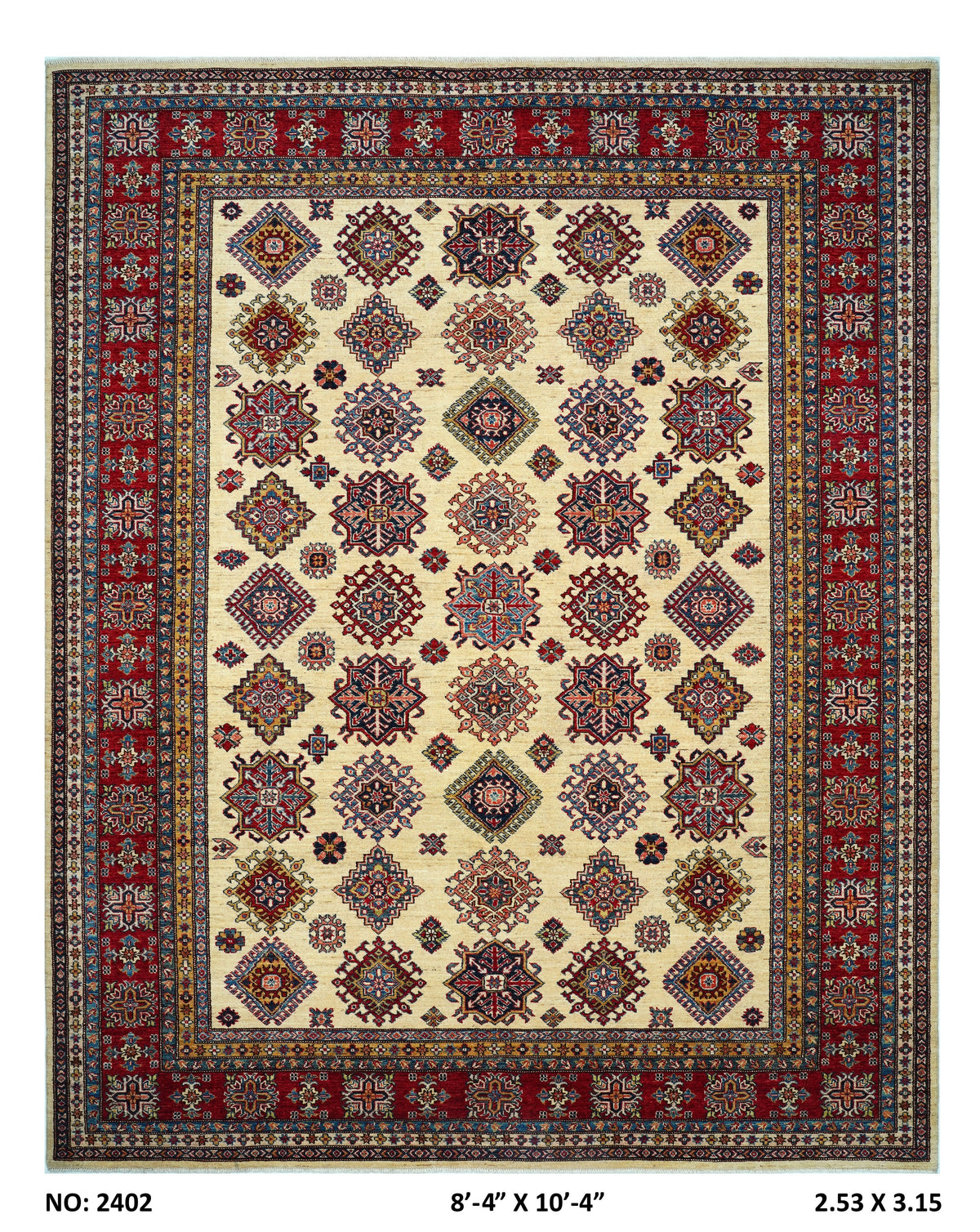 8x10 Beige Super Kazak geometric handmade wool and cotton area rug