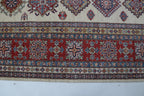 8x10 Beige Super Kazak Geometric Area Rug | Handmade Wool & Cotton Rug