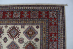 8x10 Beige Super Kazak Geometric Area Rug | Handmade Wool & Cotton Rug