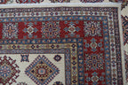 8x10 Beige Super Kazak Geometric Area Rug | Handmade Wool & Cotton Rug
