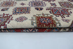 8x10 Beige Super Kazak Geometric Area Rug | Handmade Wool & Cotton Rug