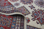 8x10 Beige Super Kazak Geometric Area Rug | Handmade Wool & Cotton Rug
