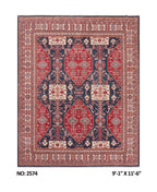 9x12 Blue Super Kazak geometric handmade wool and cotton area rug